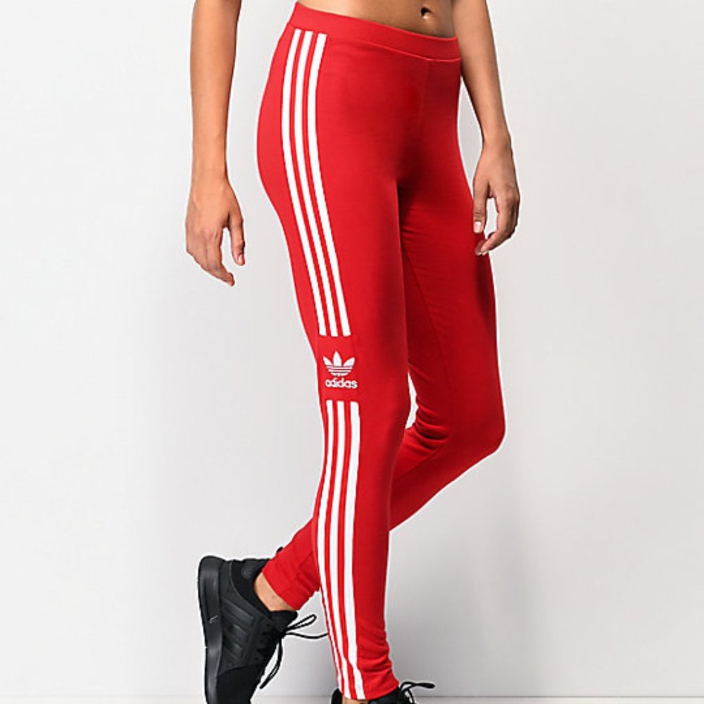 NWT adidas Trefoil 3-Stripe Scarlet Leggings SZ M
